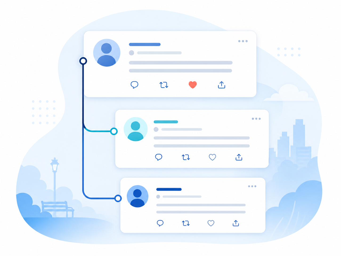 Illustration of public threads and replies